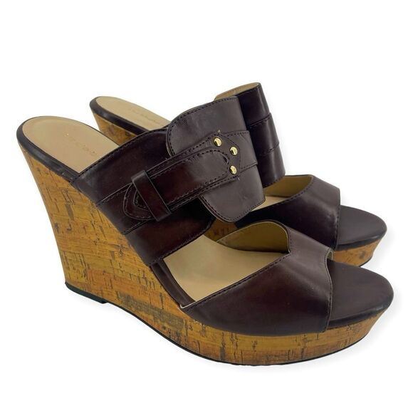 Liz Claiborne Women’s Brown Faux Leather Slip-On Platform Wedge Sandals Size 9 - Picture 16 of 16
